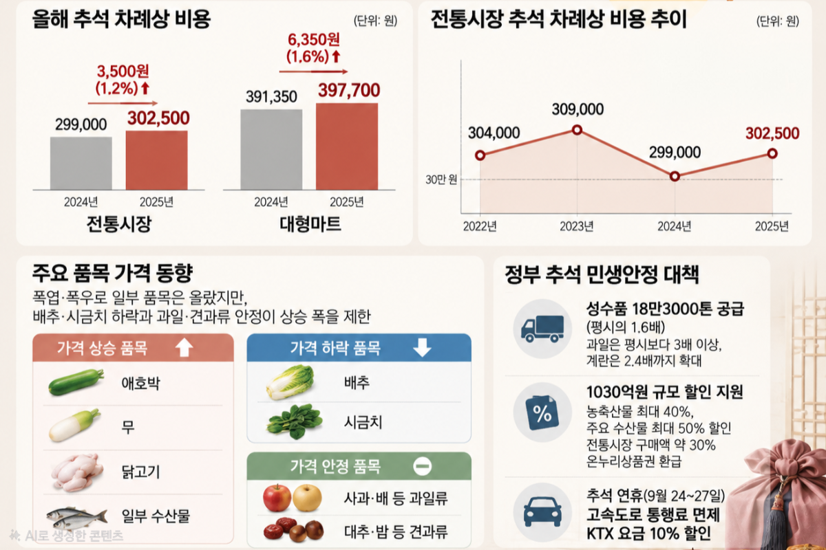 ▲올해 추석 차례상 물가 관련 인포그래픽(사진=AI 생성) (자료제공=한국물가정보)