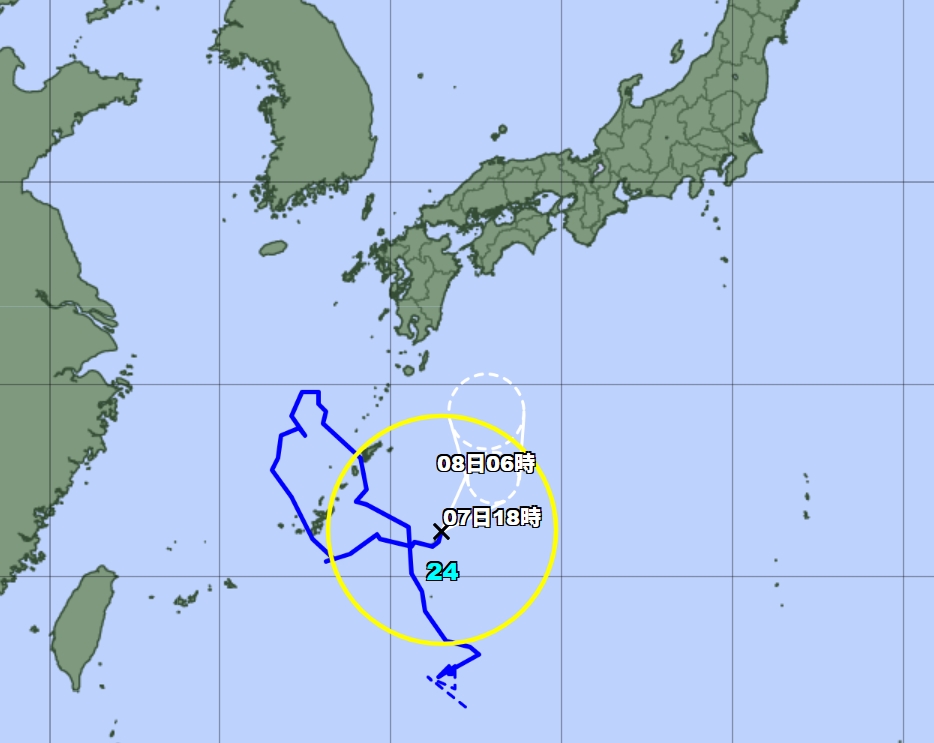 ▲제24호 태풍 '크로반' 예상 경로 (출처=일본기상청)