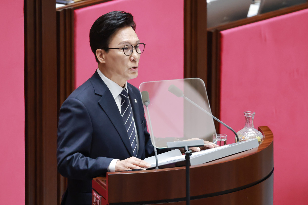 ▲더불어민주당 김민석 대표가 7일 국회에서 열린 정기국회 제3차 본회의에서 교섭단체 대표 연설을 하고 있다. 사진=연합뉴스
