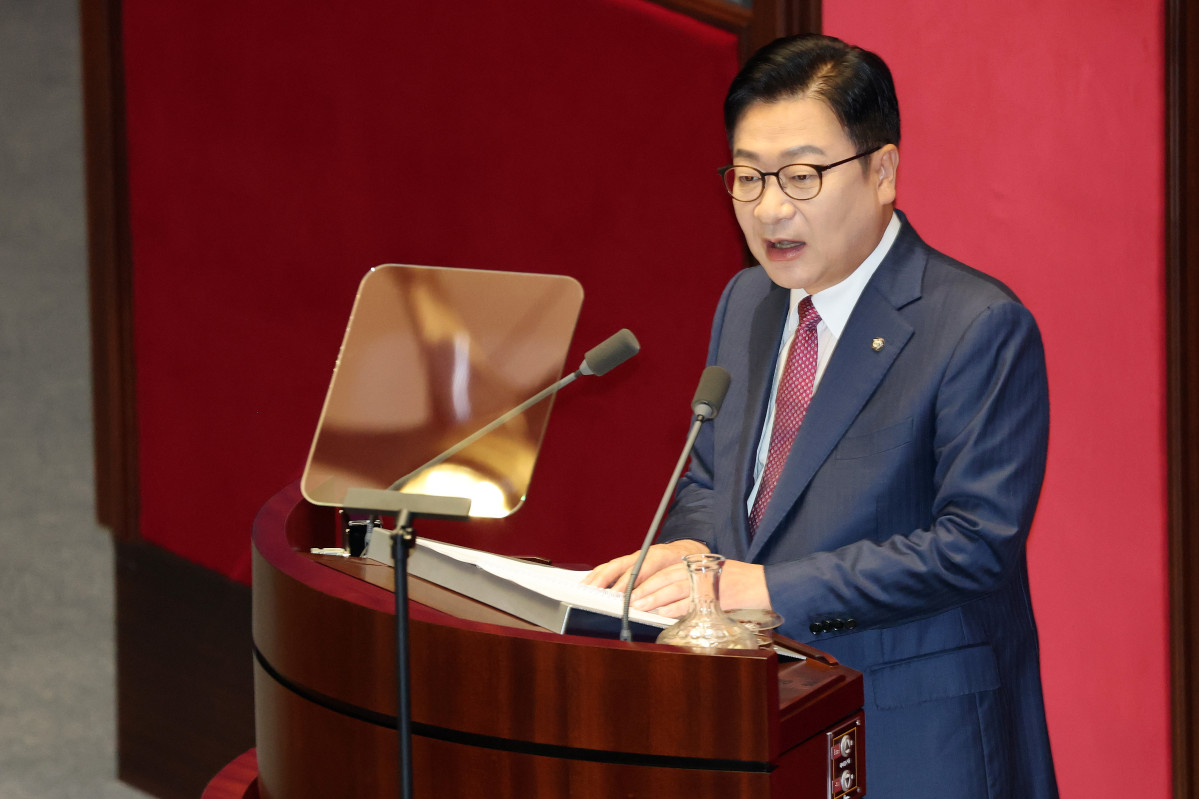 ▲국민의힘 정점식 원내대표가 8일 국회에서 열린 제439회 국회 정기회 4차 본회의에서 교섭단체 대표 연설을 하고 있다. (연합뉴스)