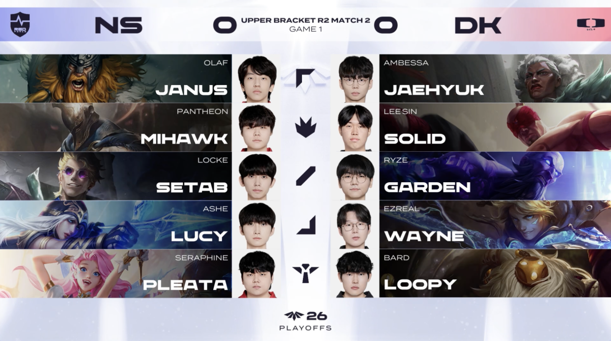 ▲8일 2026 LCK CL DK vs NS 1세트 챔피언 선택. (출처=네이버 치지직 'LCK' 중계화면 캡처)