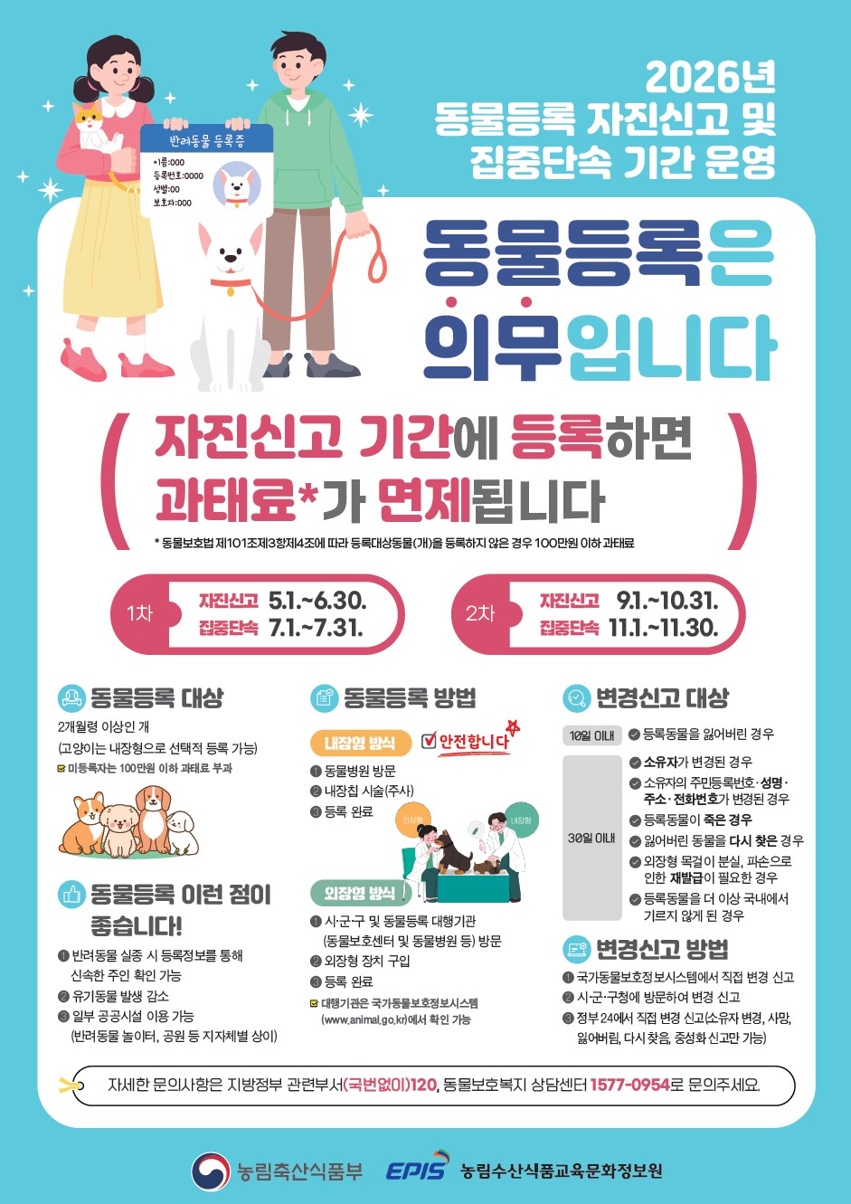 ▲2026년 동물등록 자진신고 및 집중단속 기간 운영 포스터 (자료제공=농림축산식품부)