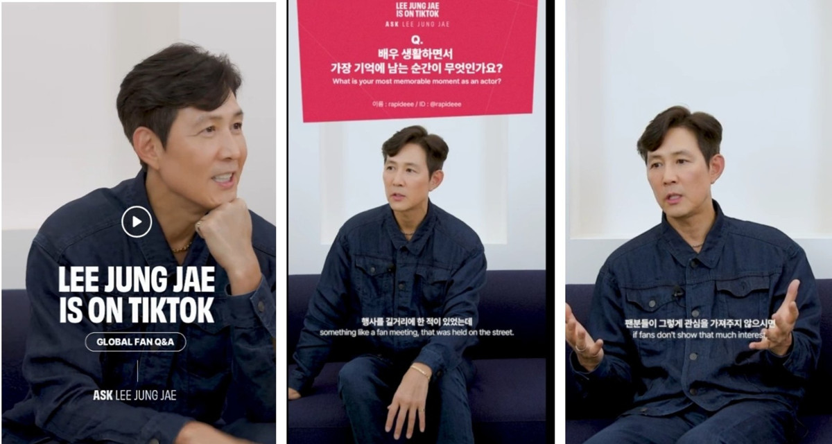 ▲배우 이정재가 틱톡 글로벌 팬 Q&A 콘텐츠를 통해 전 세계 팬들과 소통하고 있다. (사진제공=틱톡코리아)