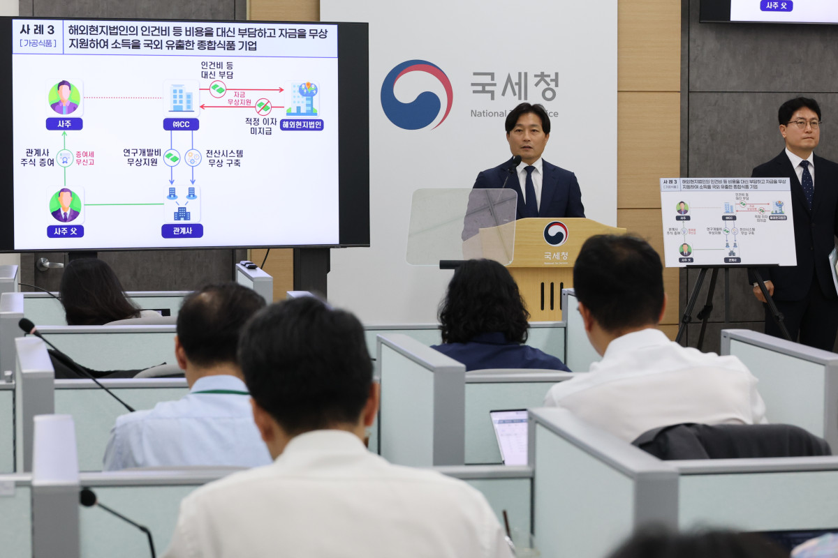 ▲<YONHAP PHOTO-5460> 국세청, 물가 불안 조장 탈세 혐의 세무조사 (세종=연합뉴스) 김주성 기자 = 이성글 국세청 조사국장이 14일 정부세종청사 국세청 기자실에서 의식주 생활비 관련 물가 불안을 조장하는 탈세 혐의자에 대한 세무조사에 관해 브리핑하고 있다. 2026.9.14 utzza@yna.co.kr/2026-09-14 12:00:14/<저작권자 ⓒ 1980-2026 ㈜연합뉴스. 무단 전재 재배포 금지, AI 학습 및 활용 금지>