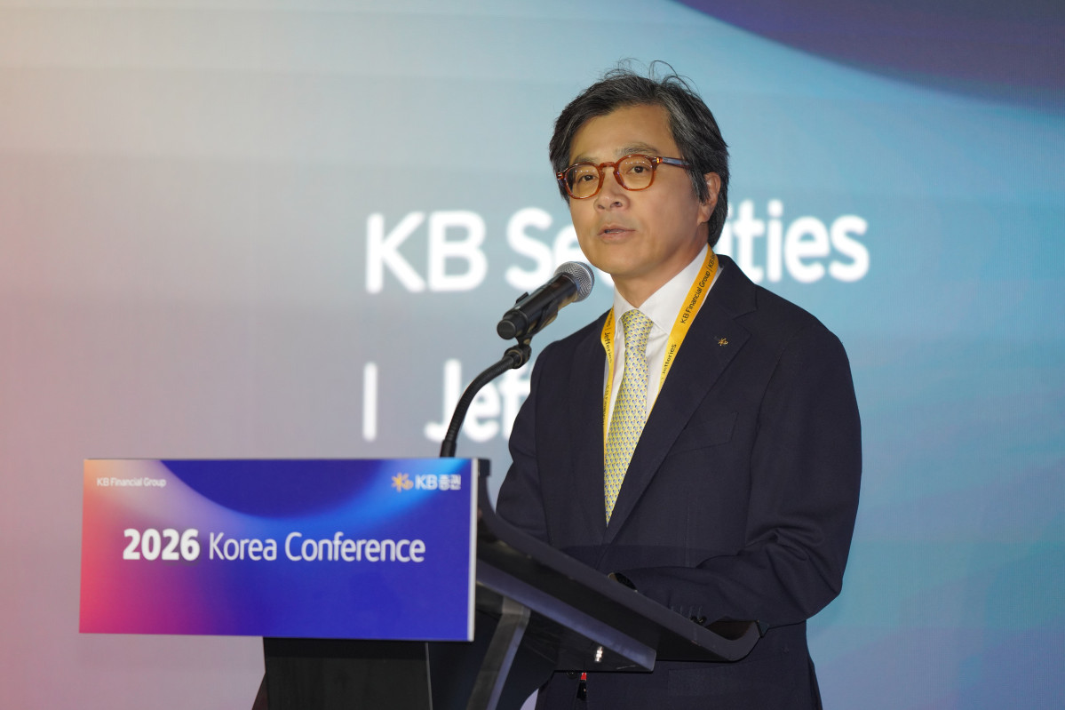 ▲9일 서울 여의도 페어몬트 앰배서더 호텔에서 열린 ‘2026 KB금융 코리아 컨퍼런스’에서 KB증권 강진두 대표이사가 인사말을 하고 있다. (사진= KB증권)