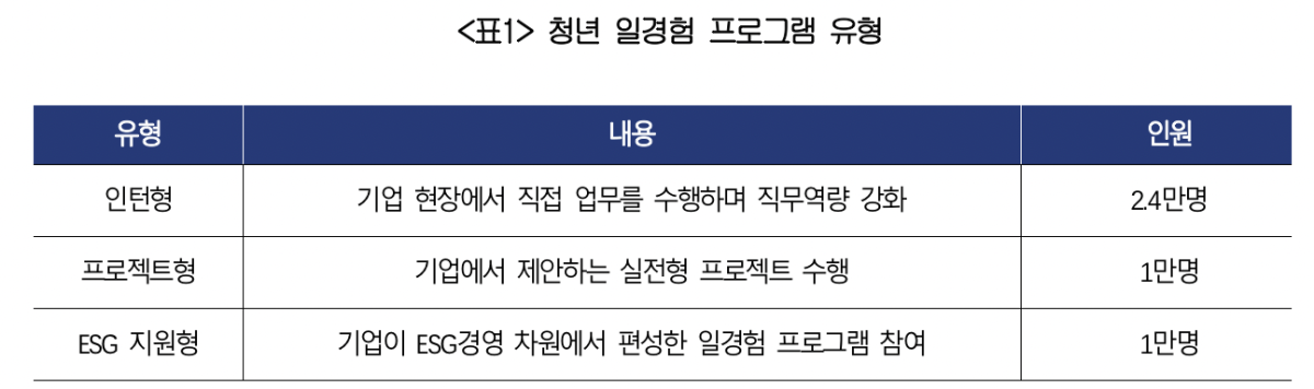 ▲청년 일경험 프로그램 유형 (사진=대한상공회의소)