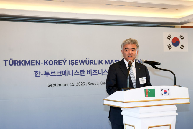 ▲정원주 대우건설 회장이 15일 한-투르크 비즈니스 포럼에서 발언하고 있다. (사진제공=대우건설)