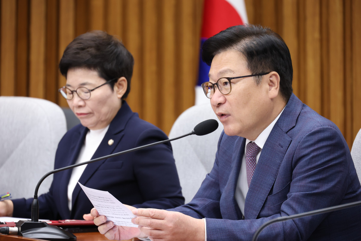 ▲국민의힘 정점식 원내대표가 22일 국회에서 열린 원내대책회의에서 발언하고 있다. (연합뉴스)