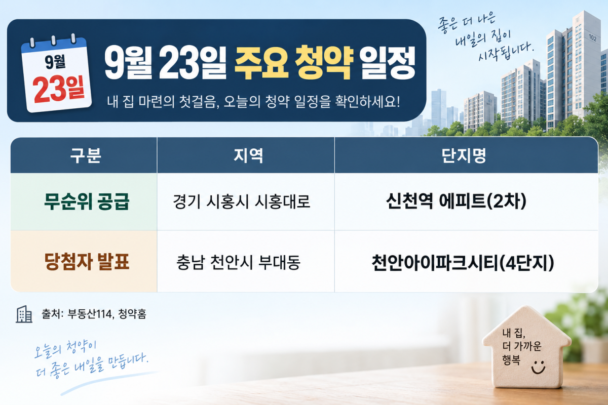 ▲9월 23일 주요 청약 일정 (사진=AI 생성)