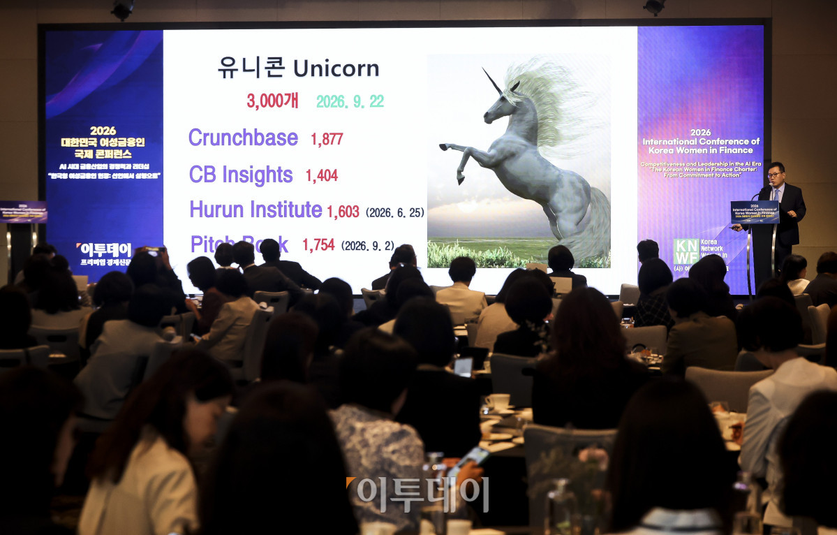 ▲유효상 유니콘경영경제연구원 원장이 22일 서울 여의도 콘래드 서울에서 열린 ‘2026 대한민국 여성금융인 국제 콘퍼런스’에서 패널토론 중 'AI와 글로벌 대전환'을 주제로 발표하고 있다. 이투데이와 여성금융인네트워크가 개최한 대한민국 여성금융인 국제 콘퍼런스는 AI 시대 금융산업의 경쟁력과 리더십의 해법을 모색하는 자리다. 금융권 여성 리더와 임직원, 정부·국회·유관기관 및 국내외 주요 인사 등 200여 명이 모여 AI가 바꿀 금융의 미래를 진단하고 여성 인재를 핵심 리더로 키우기 위한 실행 방안을 논의했다. 고성준 기자 joonko1@