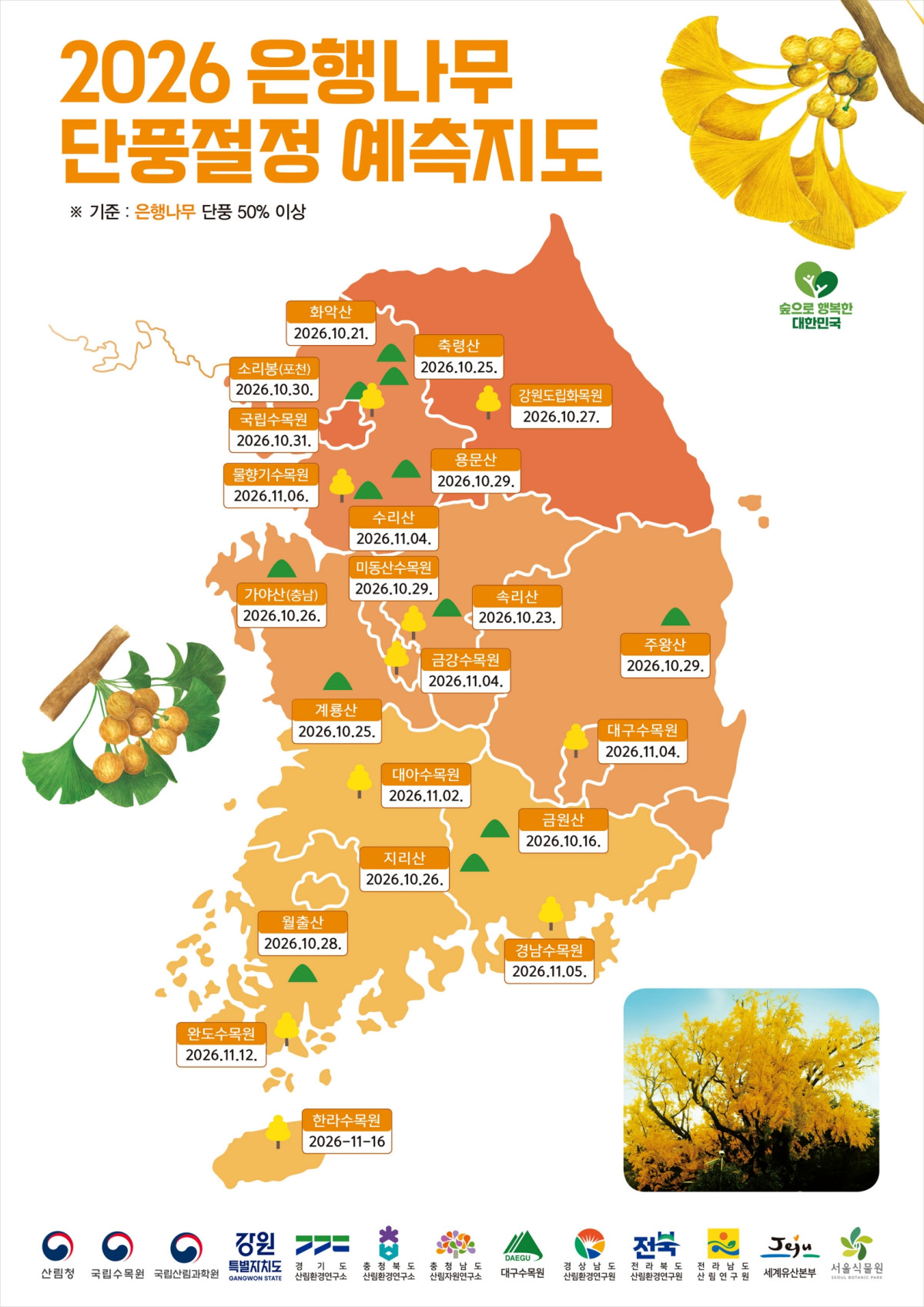▲2026 단풍절정 예측지도-은행나무 (자료제공=산림청)