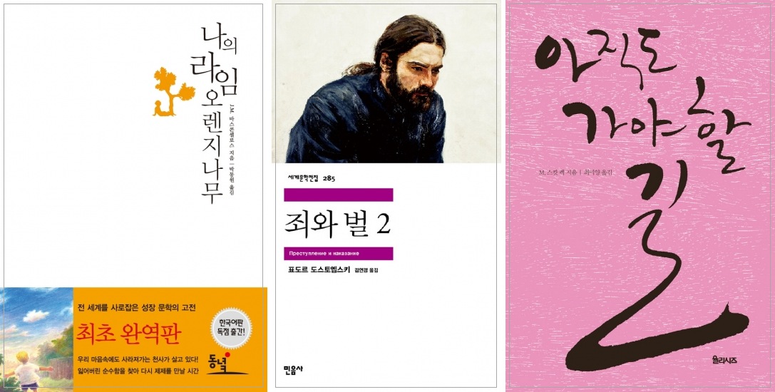 ▲(사진 왼쪽부터) 나의 라임 오렌지나무, 죄와 벌, 아직도 가야할 길 표지 사진 (교보문고)