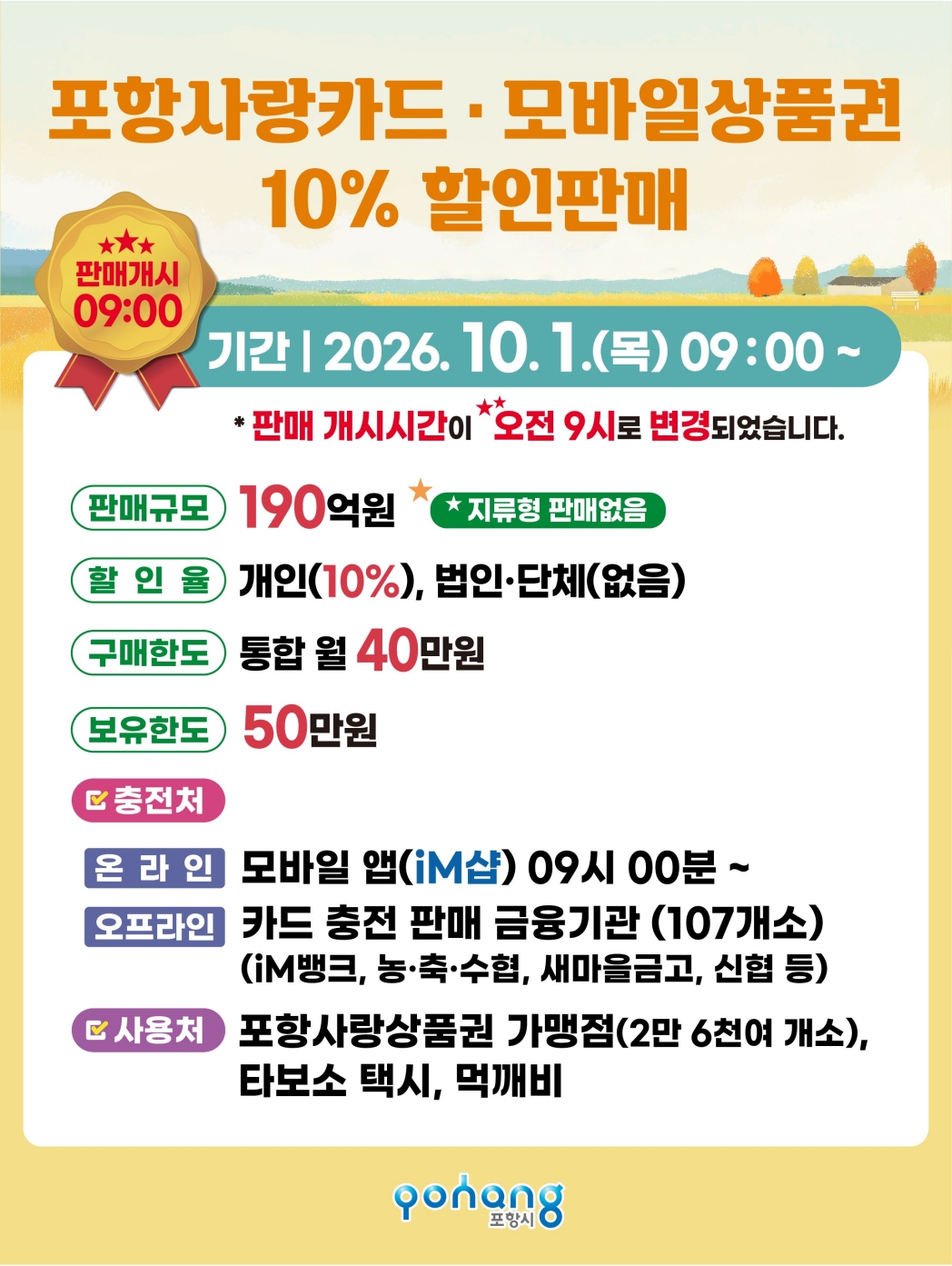 ▲10월 포항사랑상품권 10% 할인 판매 안내 포스터. (포항시)