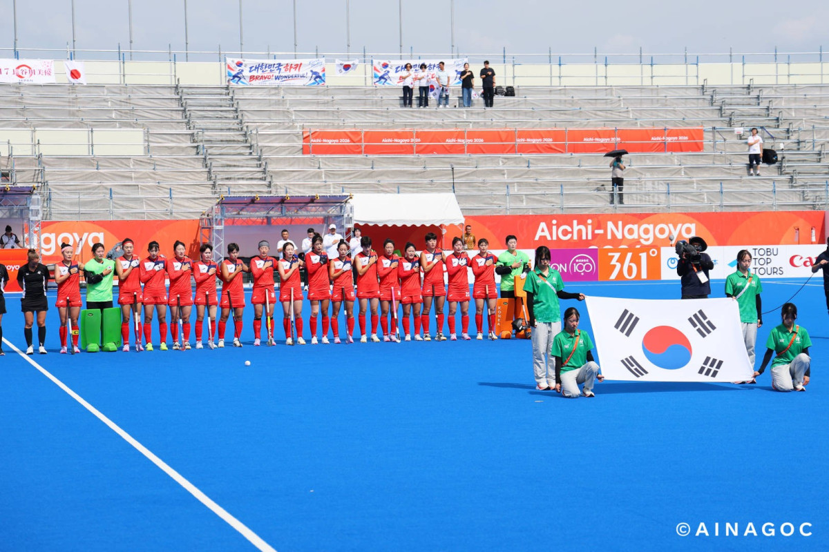 ▲2026 아시안게임 4강에 진출한 한국 여자하키대표팀. (사진제공=2026 아이치·나고야 아시안게임 조직위원회)