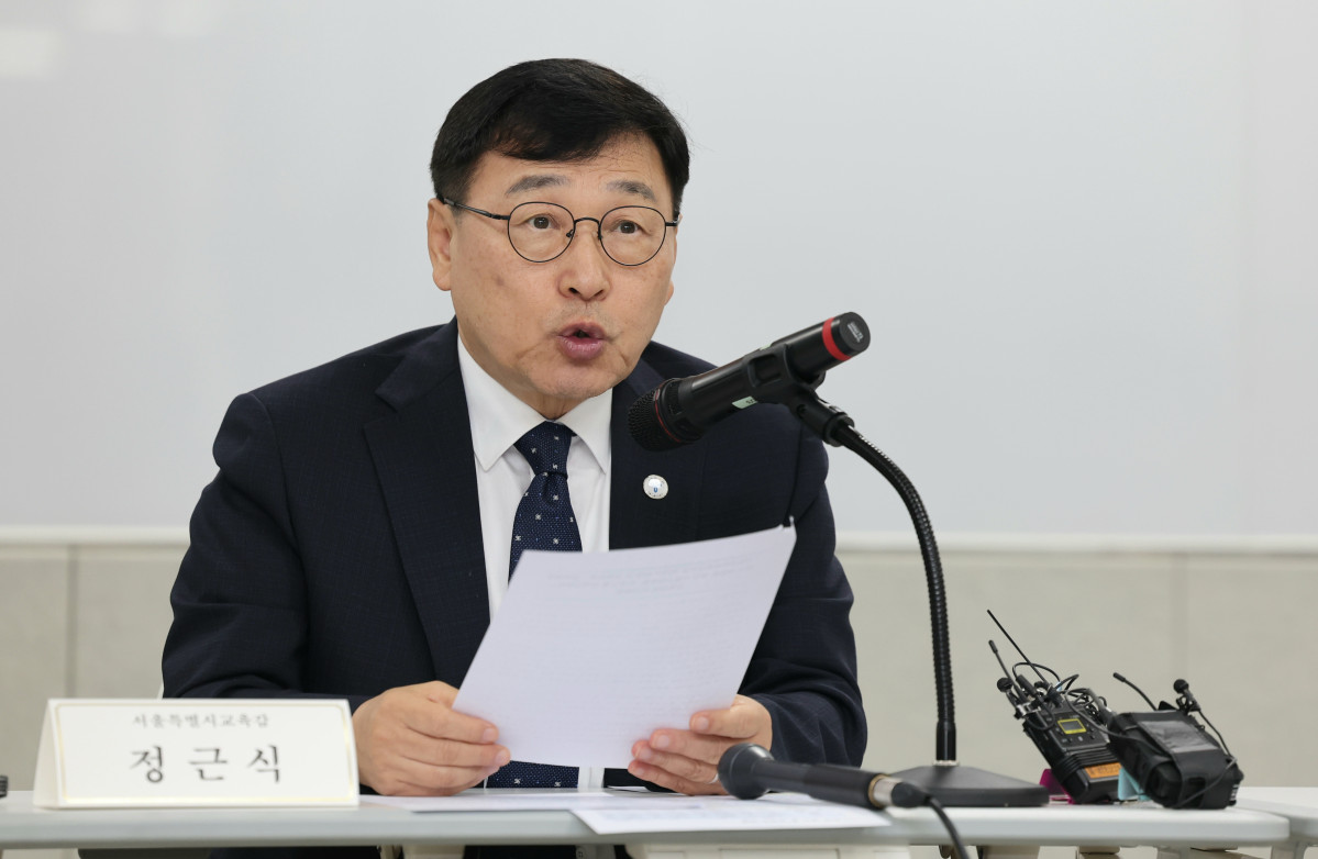 ▲정근식 교육감이 28일 서울 용산구 본청에서 열린 ‘지방교육재정교부금 개편안 반대 및 교육자치·교육재정 위기 대응을 위한 정책간담회’에서 발언하고 있다. (사진=서울시교육청)