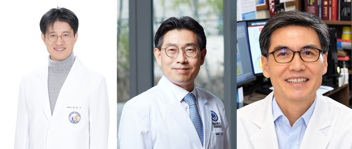 ▲제24회 화이자의학상 수상자. 왼쪽부터 장보근 제주대학교 의과대학 병리학교실 교수, 김중선 연세대학교 의과대학 내과학교실 심장내과 교수, 김동욱 연세대학교 의과대학 생리학교실 교수. (사진제공=한국화이자제약)
