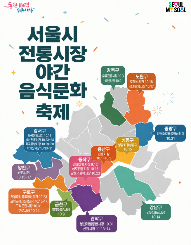 ▲서울시 전통시장 야간음식문화 축제 지도. (자료제공=서울시)
