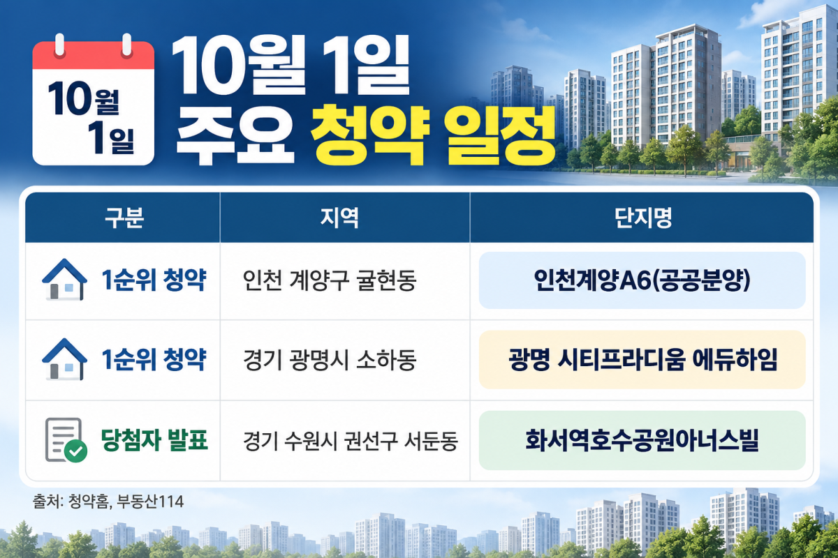 ▲10월 1일 주요 청약 일정 (사진=AI 생성)