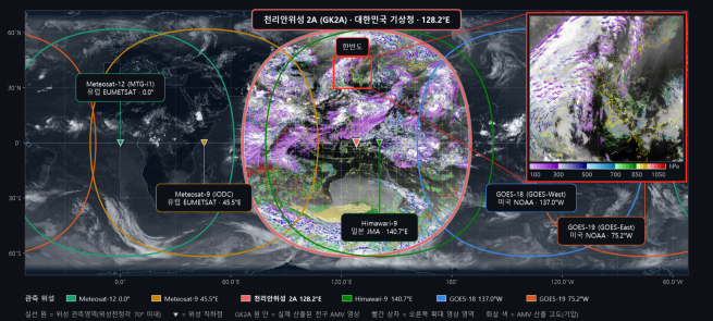 ▲천리안위성 2A호 대기운동벡터 산출 예시. (자료제공=기상청)
