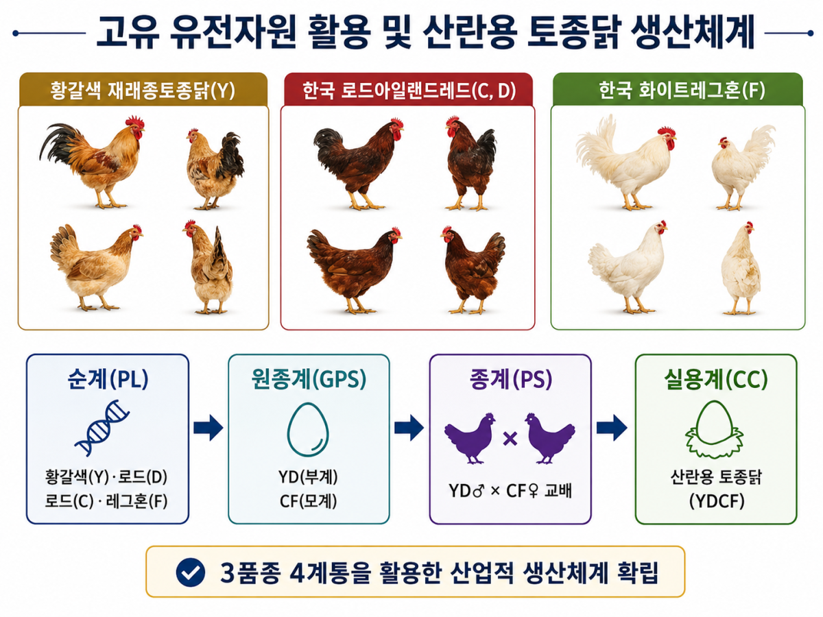 ▲교배활용 토종닭 순계 및 생산 체계 (자료제공=농촌진흥청)