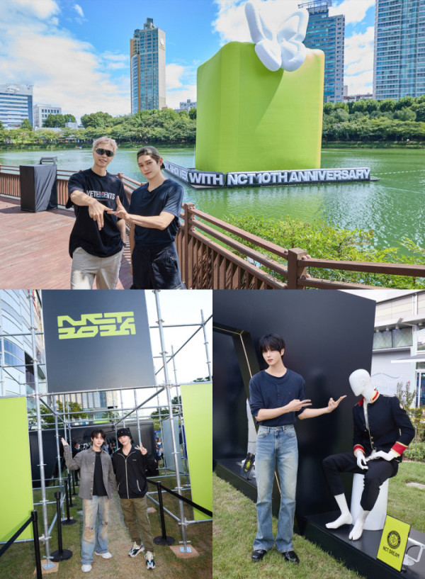 ▲NCT 쟈니·태용(위), 쿤·양양(왼쪽 아래), 지성이 서울패션위크 컬래버 현장을 방문했다.(사진출처=SM엔터테인먼트)