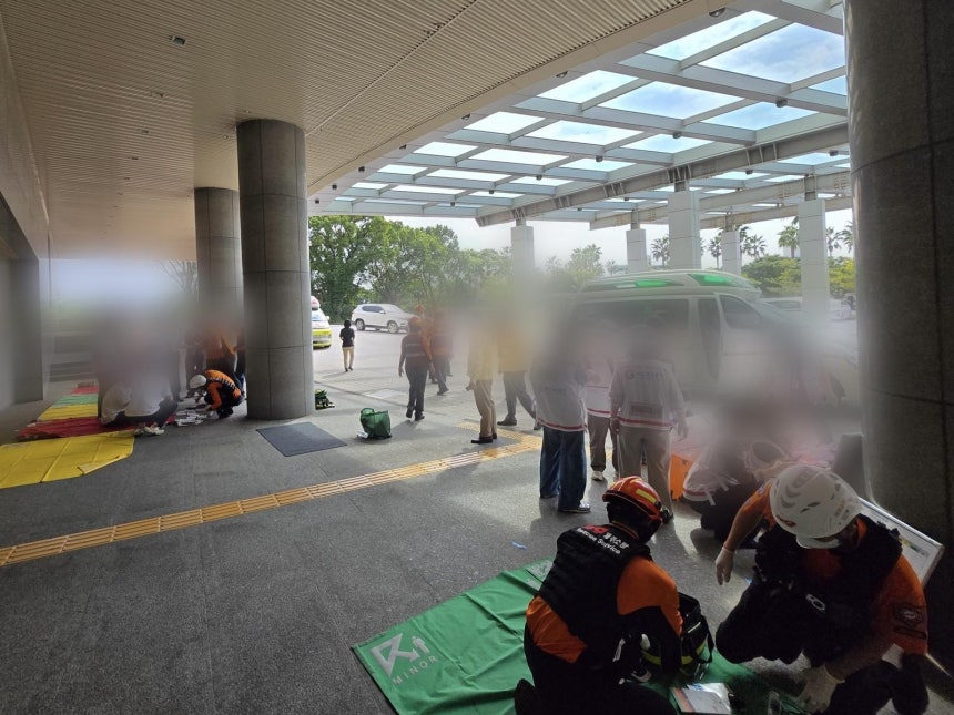 ▲그랜드조선 제주 호텔 염소가스 누출 사고 현장. 제주소방안전본부 제공