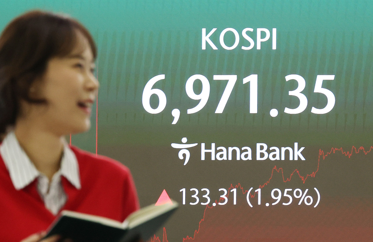 ▲1일 서울 중구 하나은행 딜링룸 현황판에 코스피가 표시되고 있다. (사진= 연합뉴스)
