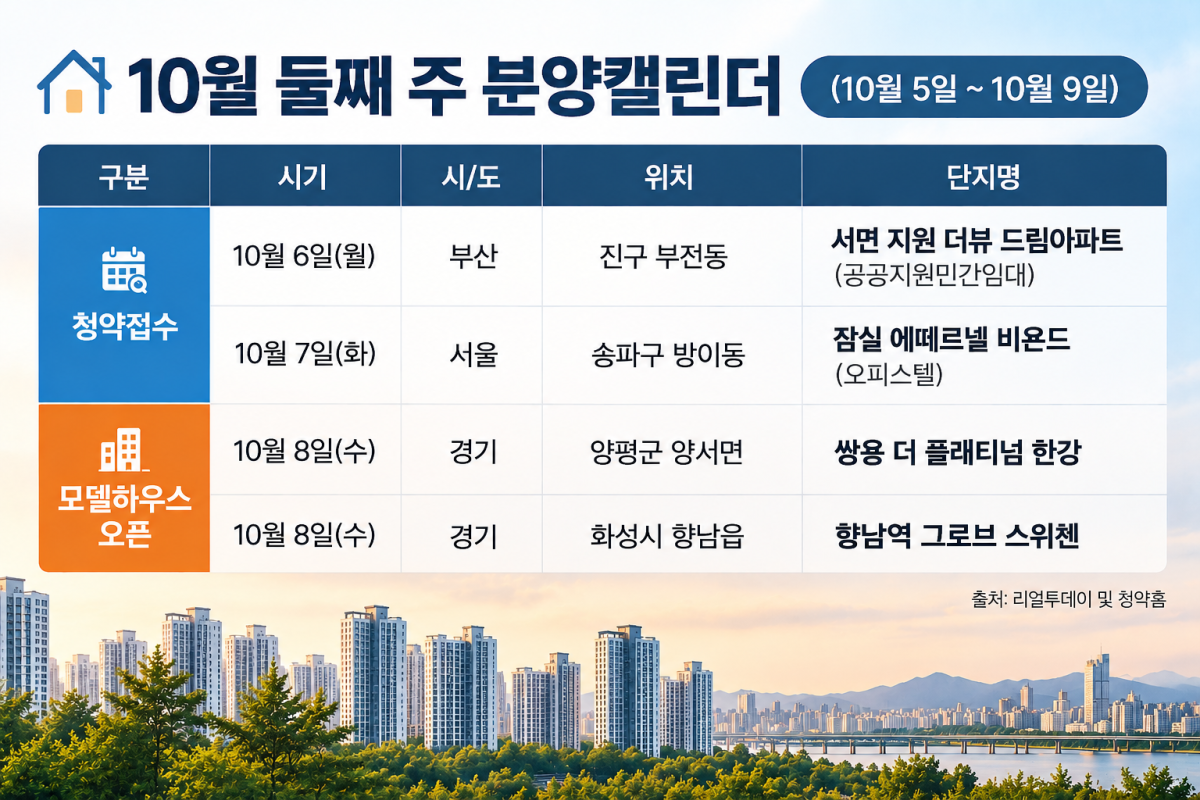 ▲10월 둘째 주 분양 캘린더 (사진=AI 생성)