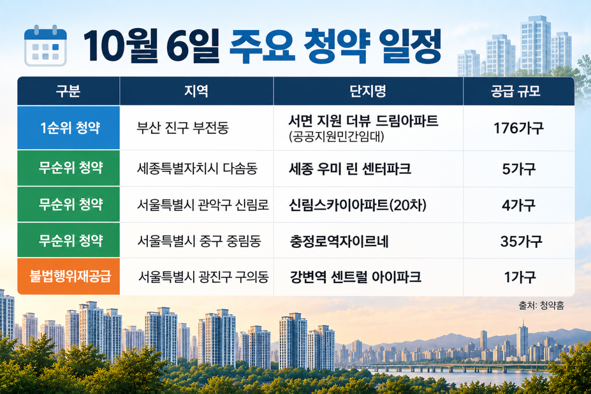 ▲10월 6일 주요 청약 일정 (사진=AI 생성)