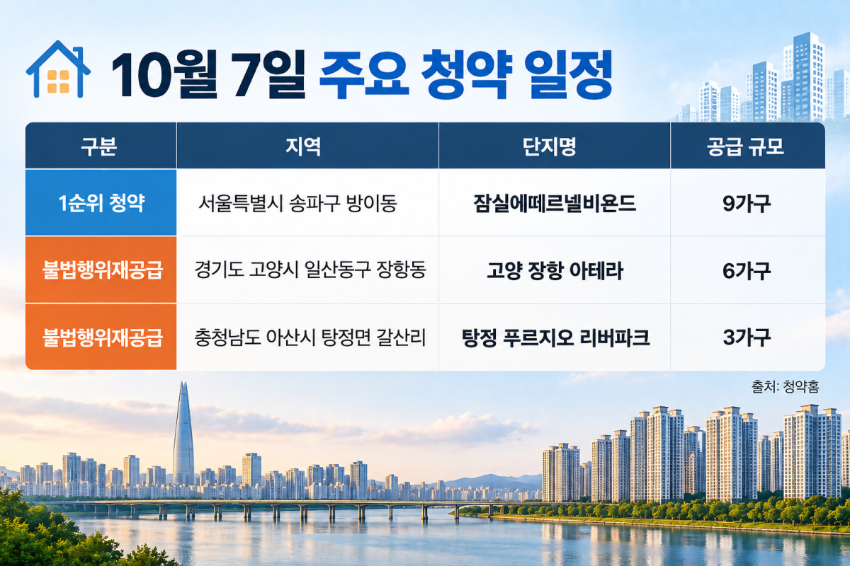 ▲10월 7일 주요 청약 일정 (사진=AI 생성)