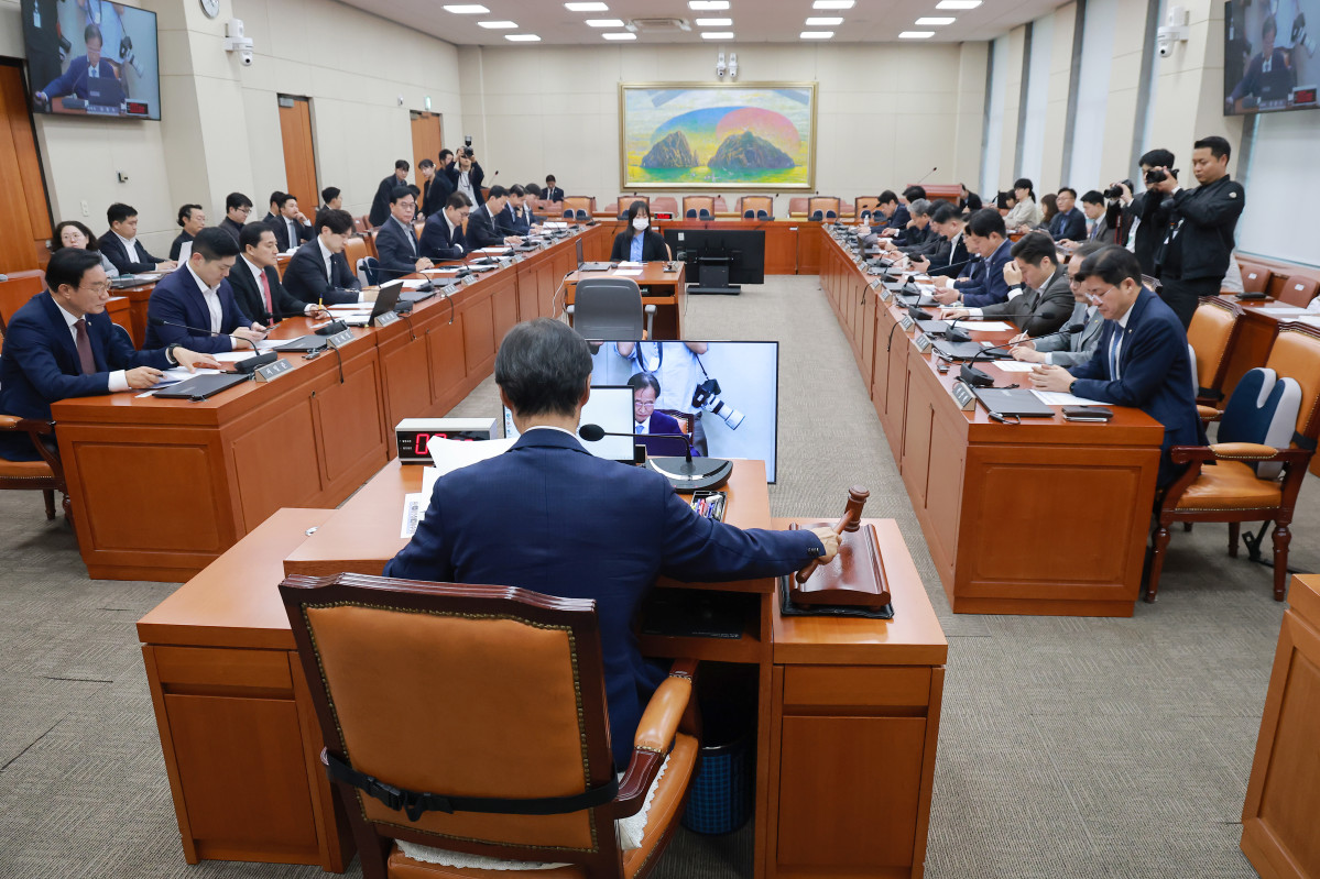 ▲1일 국회 정무위원회 전체회의에서 위원장인 더불어민주당 유동수 의원이 2026년도 국정감사 증인 등 출석요구의 건을 상정하고 있다. 사진=연합뉴스