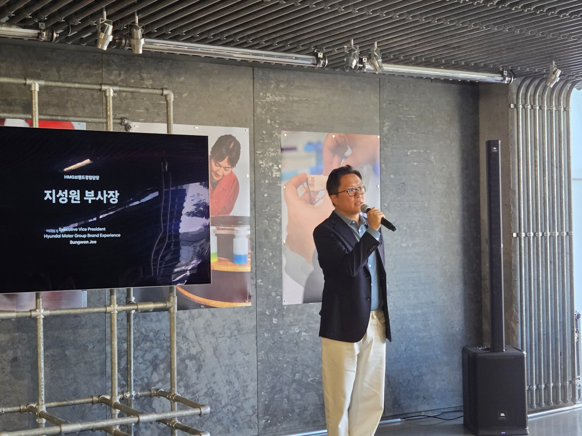 ▲지성원 현대차그룹 HMG브랜드경험담당 부사장이 6일 서울 강남구 현대 모터스튜디오 서울에서 발언하고 있다. (문현호 기자 m2h@)