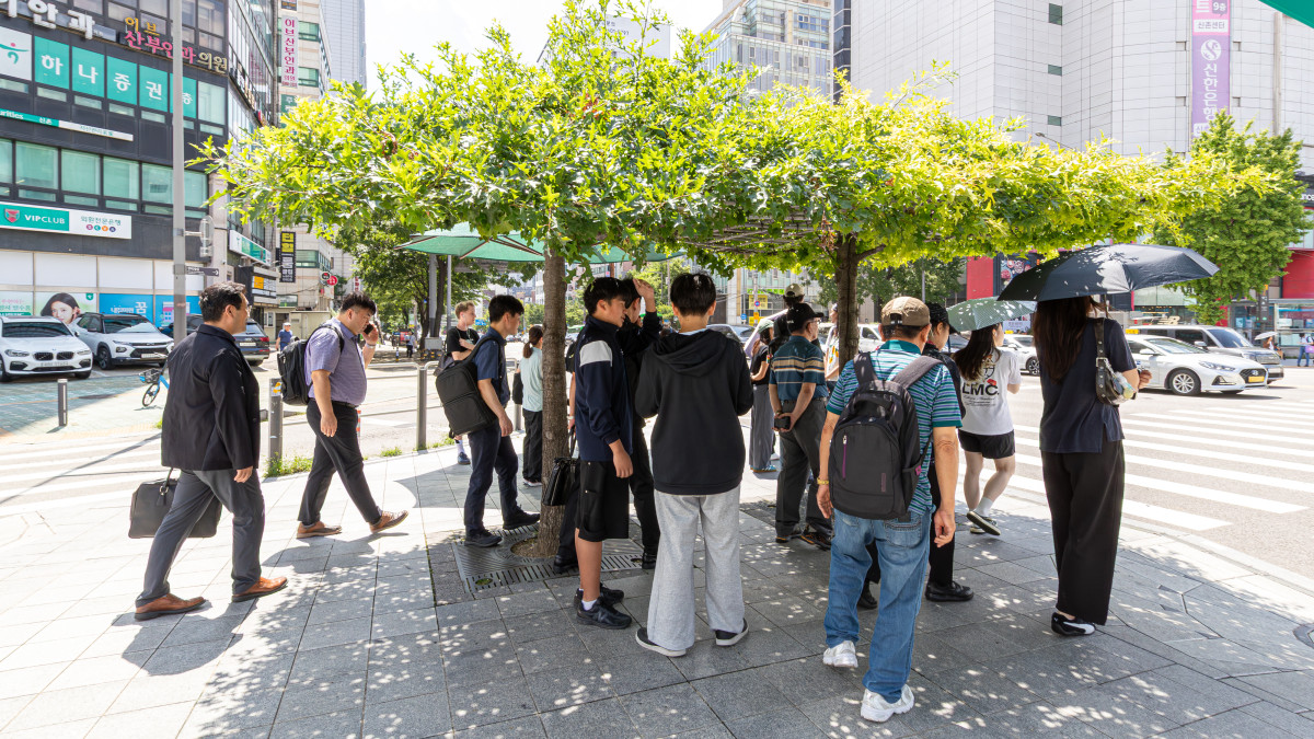 ▲마포구민들이 다시 그늘목 아래에서 햇볕을 피하고 있다. (사진 제공 = 서울특별시 마포구)