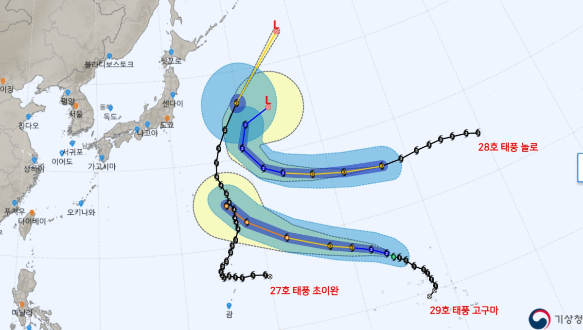 ▲제29호 태풍 고구마 예상 경로 (출처=기상청 날씨누리)