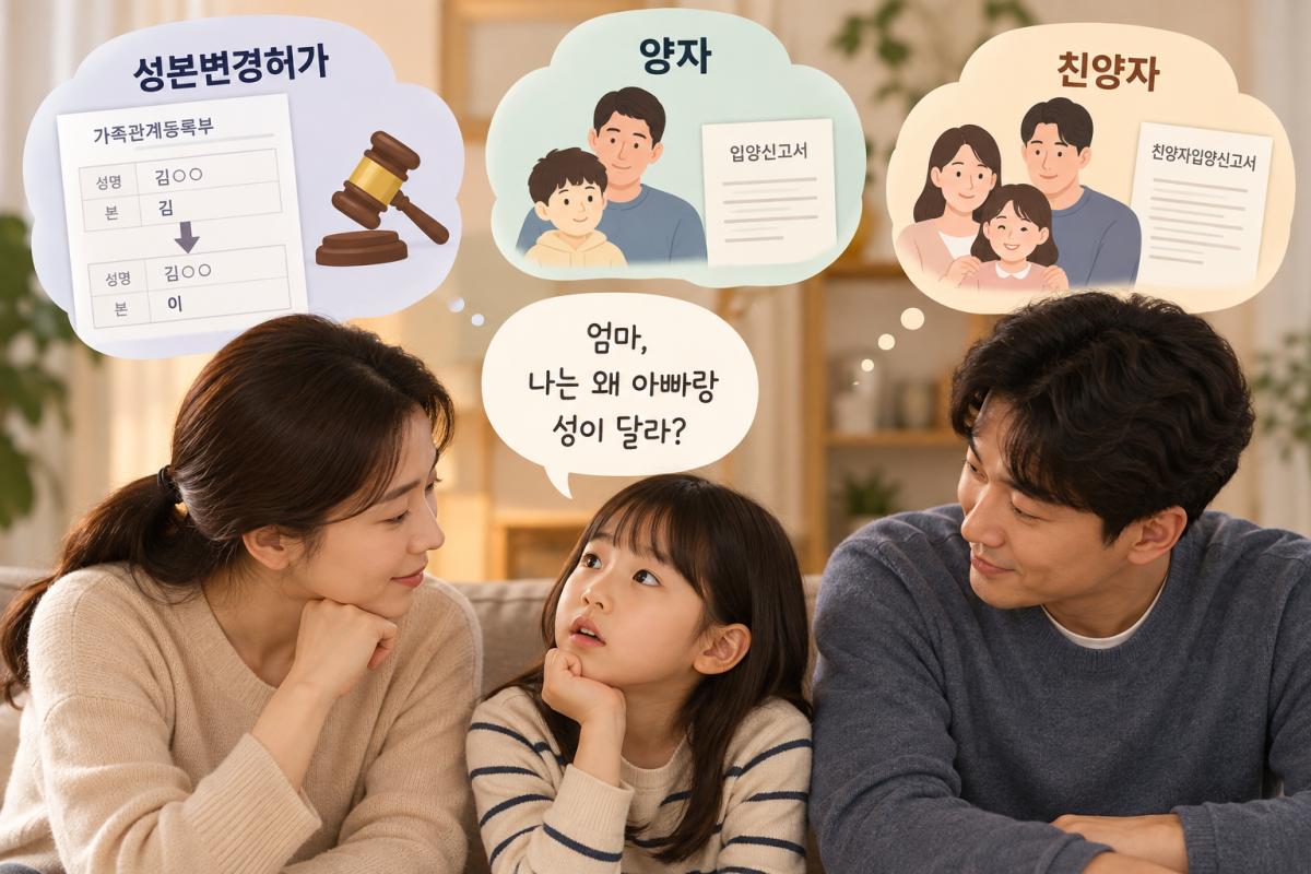 ▲챗GPT에게 원고 내용을 바탕으로 '재혼가정에서 자라는 아이의 성(姓) 문제와 관련한 법제도'를 이미지화해달라고 요청했다. (챗GPT)