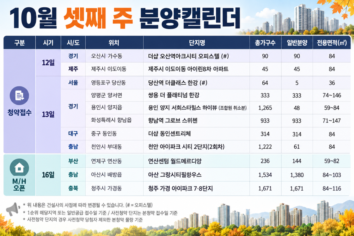 ▲10월 셋째 주 분양캘린더 (사진=AI 생성)