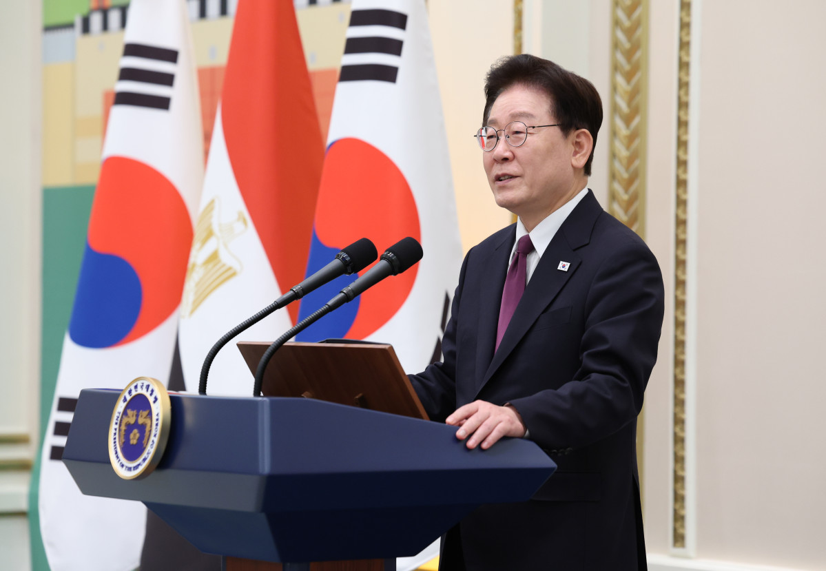 ▲이재명 대통령이 8일 청와대에서 열린 압델 파타 알시시 이집트 대통령 국빈 방한 환영 오찬에서 환영사를 하고 있다. 사진=연합뉴스