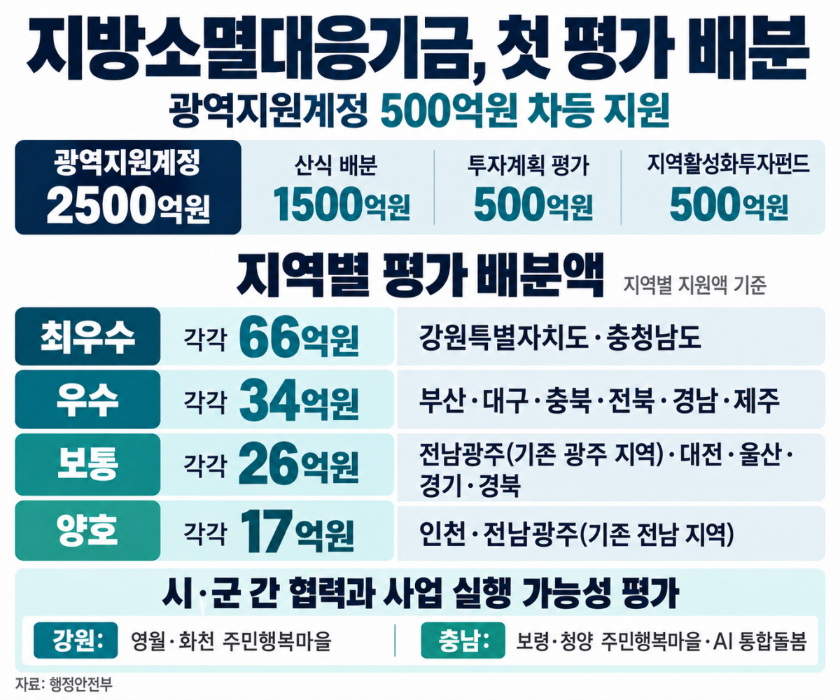 ▲지방소멸대응기금 첫 평가 배분 인포그래픽 (행정안전부)