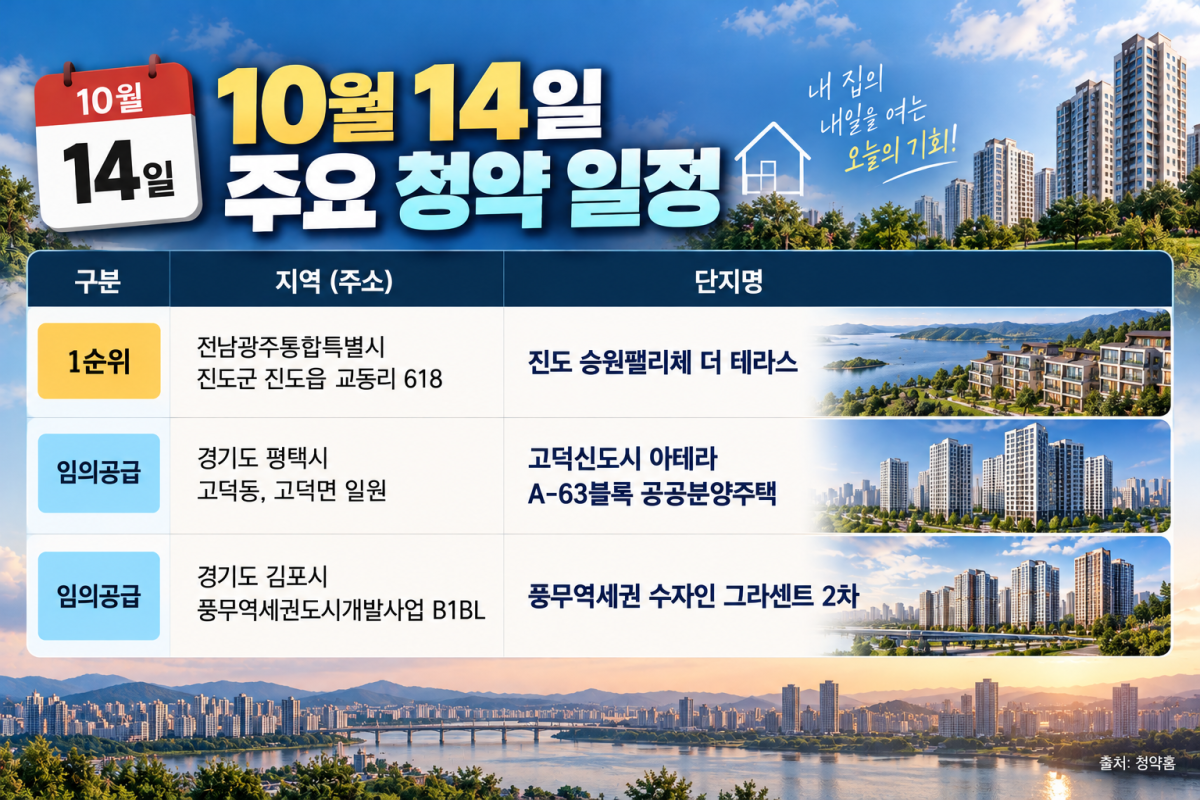 ▲10월 14일 주요 청약 일정 (사진=AI 생성)