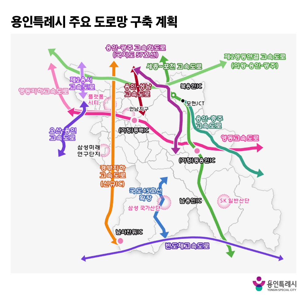 ▲용인특례시 처인구 일대 고속도로와 국도·지방도 구축 계획도. (용인특례시)
