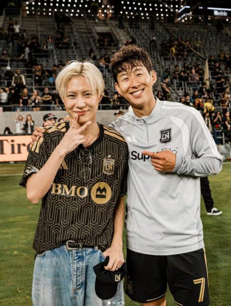 ▲태민(왼), 손흥민. (출처=LA FC 공식 SNS)