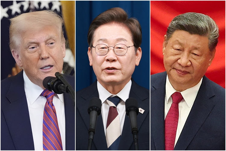 ▲왼쪽부터 트럼프 미국 대통령·이재명 대통령·시진핑 중국 국가주석. (AP·로이터연합뉴스)