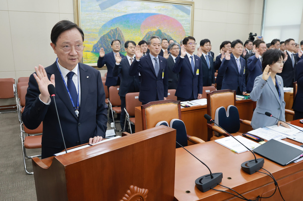 ▲이찬진 금융감독원장이 19일 국회 정무위원회에서 열린 금융감독원 등에 대한 국정감사에서 선서하고 있다. 2026.10.19 (사진=연합뉴스)