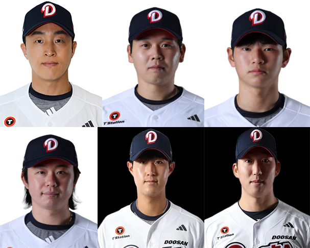 ▲(사진 왼쪽부터 시계방향) 손아섭, 김명신, 김지윤, 양현진, 지강혁, 김민혁 (출처=두산 베어스 홈페이지 캡처)