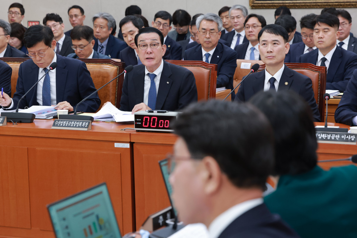 ▲노동진 수산업협동조합중앙회장이 19일 국회 농림축산식품해양수산위원회에서 열린 해양경찰청, 수산업협동조합중앙회, 부산항만공사 등에 대한 국정감사에서 농해수위원 질의에 답하고 있다. (연합뉴스)