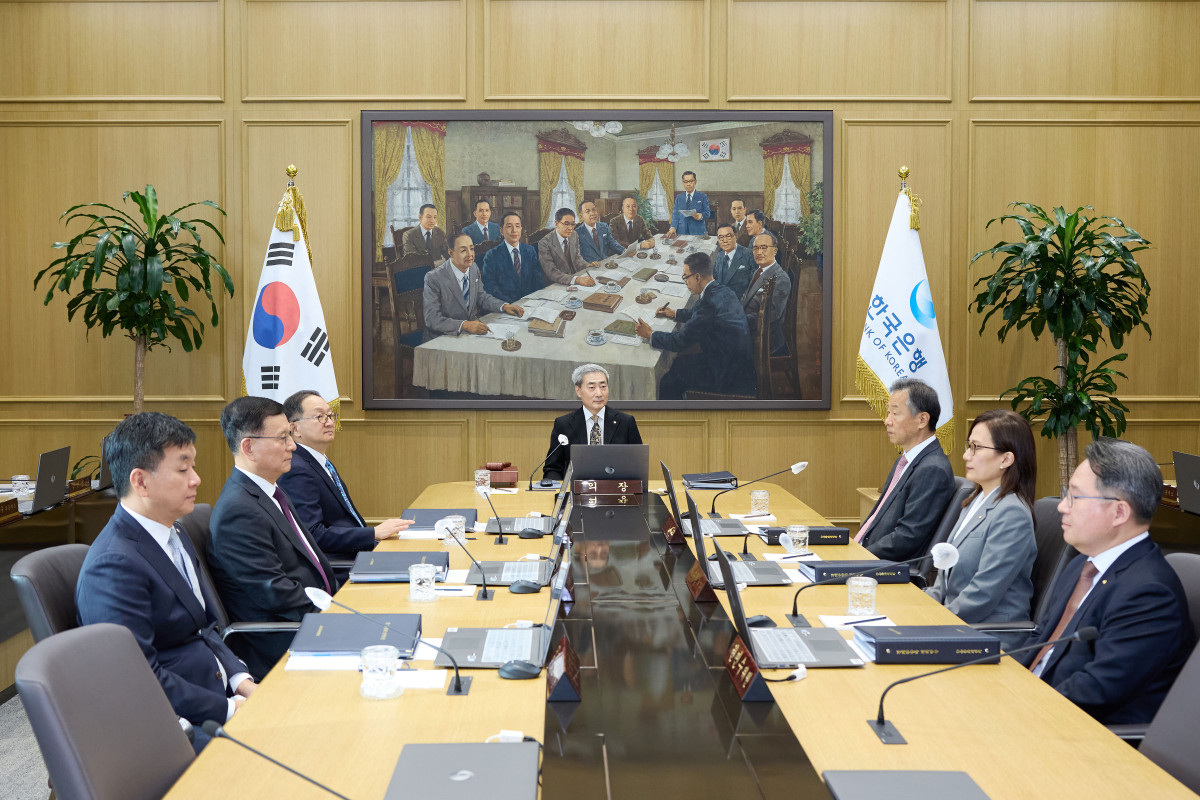 ▲22일 오전 서울 중구 한국은행에서 열린 금융통화위원회 통화정책방향 회의장 내부 전경. (사진제공=한국은행)