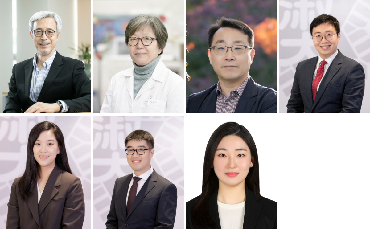 ▲(왼쪽부터)세계 최상위 2% 연구자로 선정된 김윤영 기계시스템학부 교수, 양미희 약학부 교수, 김병규 인공지능공학부 교수, 강교빈 약학부 교수, 박수현 소프트웨어학부 교수, 김태현 약학부 교수, 김도희 약학부 교수. (사진=숙명여대)