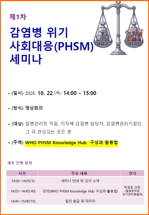 ▲제1차 감염병 위기 사회대응(PHSM) 세미나 포스터. (사진제공=질병관리청)