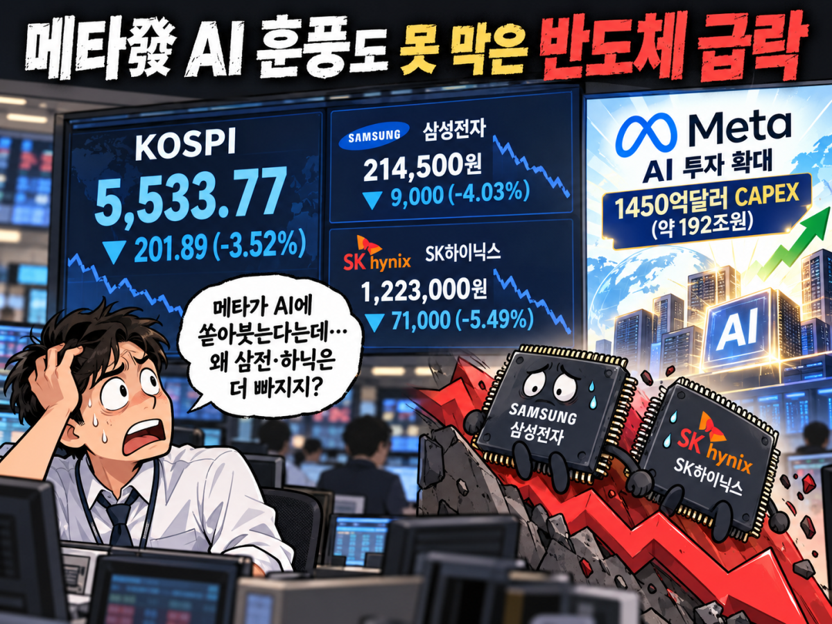 메타發 AI 훈풍도 못 막은 반도체 급락…코스피 'W자 반등론' 시험대