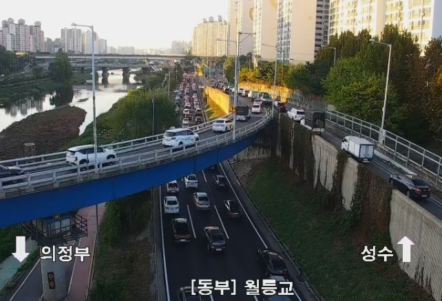 ▲[속보] 동부간선도로 중랑교 진출램프 전도사고 발생 (출처=서울시 교통정보 시스템 TOPIS 캡처)